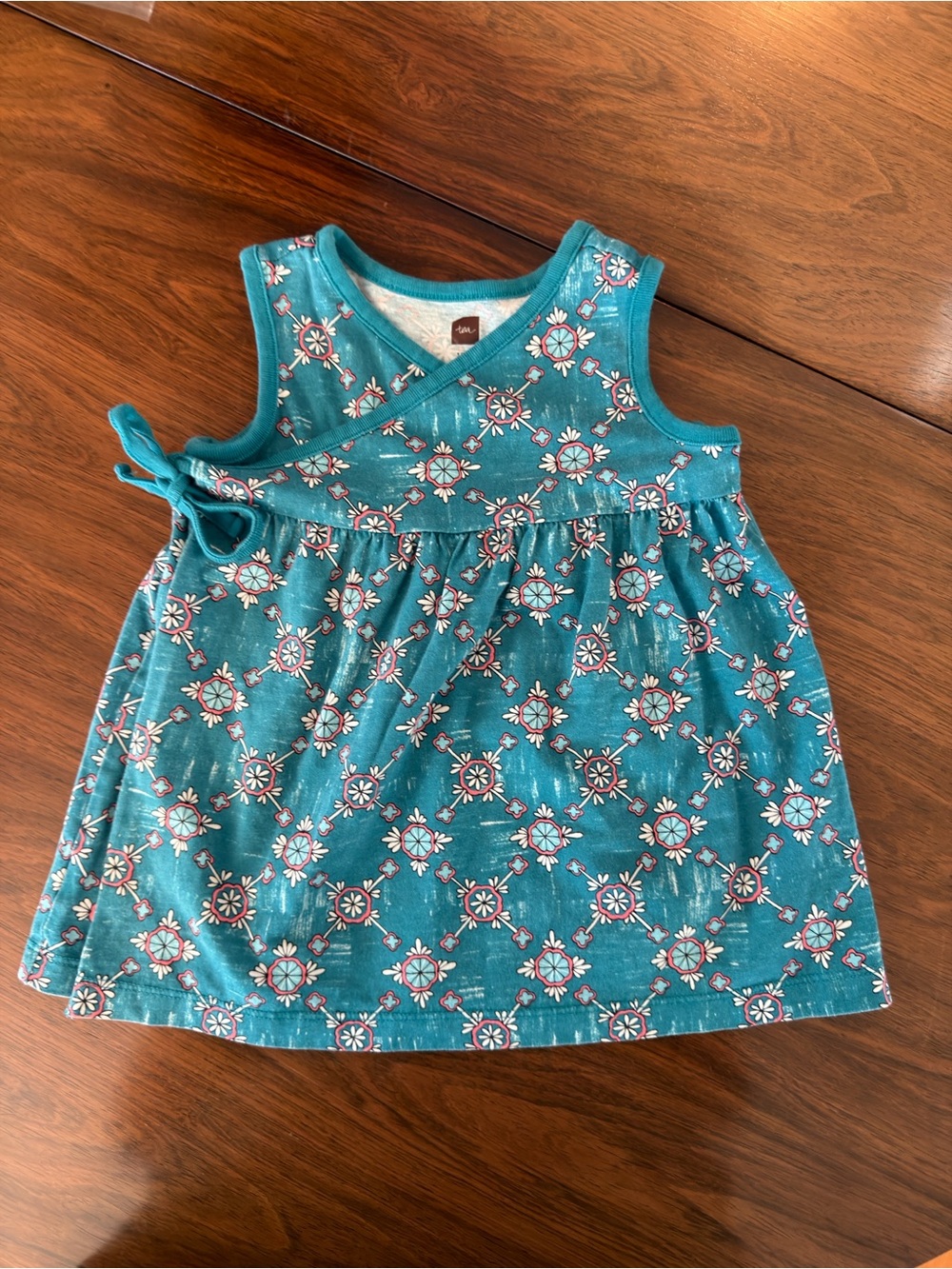 Tea Collection Turquoise Floral Tie-Wrap Dress size 2T